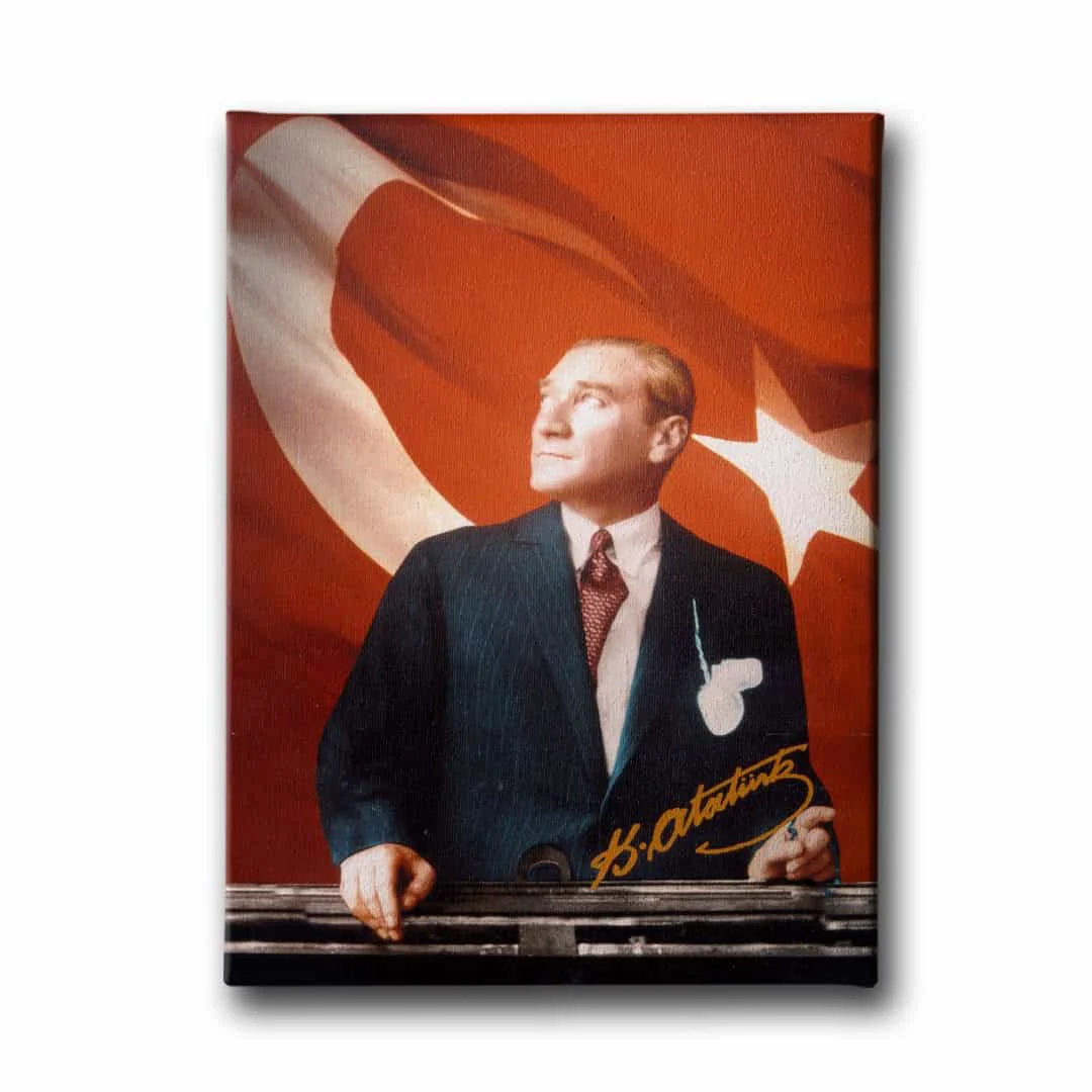 Turk Bayrakli Ataturk Portresi Kanvas Tablo