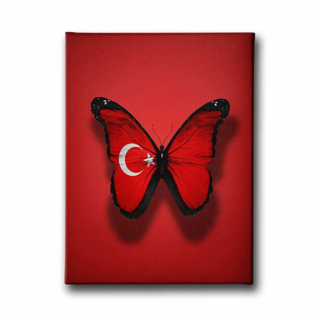 Turk Bayrakli Kelebek Kanvas Tablo